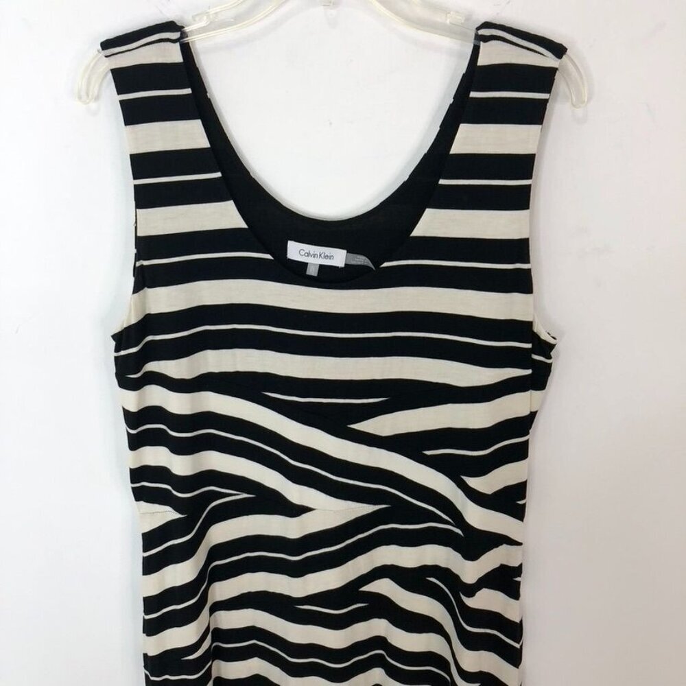 Calvin Klein Womens Maxi Sheath Dress Black & White Striped Size XL - Picture 2 of 13